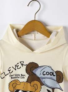 SHEIN 2pcs/Set Young Boy Bear Print Hooded Short Sleeve Shorts Outfit