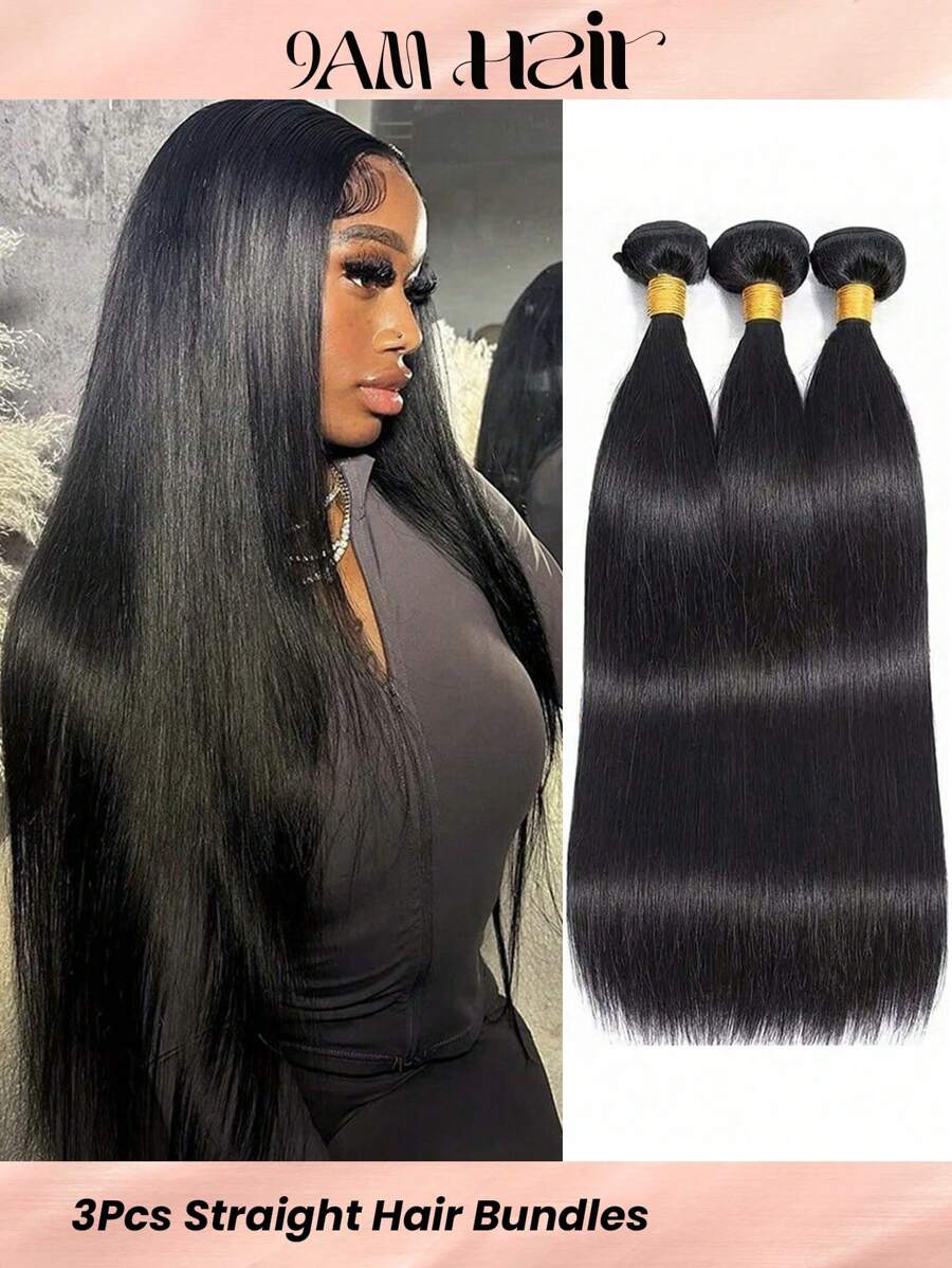 3 bó tóc thẳng Brazil tóc thật bó 100% tóc thật chưa qua xử lý Brazil nguyên chất Remy tóc nối 8-30 inch màu tự nhiên