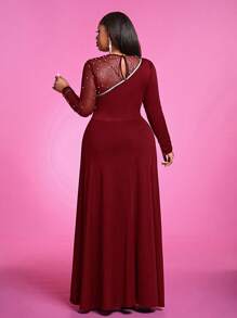 Slaydiva 1 pièce Robe de soirée élégante contrastée à mailles pour femme grande taille, pour l'automne