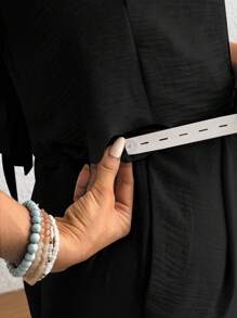 SHEIN 2 件套孕妇法式亚麻无袖上衣和短裤套装，休闲夏季日常穿着 - 黑色 - 查看 5