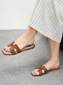 CUCCOO BIZCHIC 女士棕色方头休闲系带凉鞋，时尚百搭平底沙滩拖鞋 - 棕色 - 查看 4