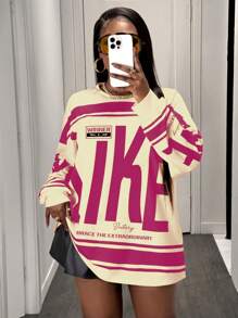 Slaydiva Casual Loose Fit Round Neck Long Sleeve Plus Size T-Shirt, Suitable For Summer