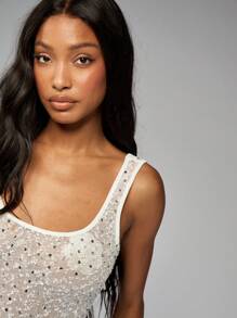 MISSGUIDED Vestido Curto de Festa com Lantejoulas, Sem Mangas, Modelagem Colada, Festa Noturna, Festa de Ano Novo, Convidado de Casamento, Brilhante, Glitter, Celebração - Branco - Visão 4