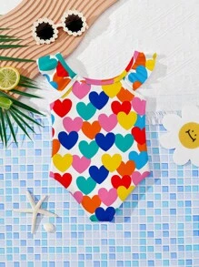 SHEIN Baby Girls' Casual Minimalist Fitted One-Piece Swimsuit, Suitable For Summer - Multicolor - View 1