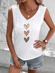 EMERY ROSE Pulover casual minimalist cu decolteu în V și umeri căzuți, cu model leopard și inimă, ușor transparent