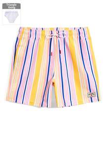 Manfinity Swimmode Men's Striped Drawstring Waist Casual Beach Shorts - Yellow - View 3