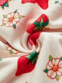 Strawberry Shortcake | ROMWE 女士草莓印花撞色蕾丝吊带背心 - 杏色 - 查看 4
