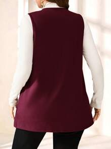 EMERY ROSE Plus Size Jednolity kolor Bez rękawów Luźna kieszeń Prosta swobodna kurtka, Wiosna/Lato