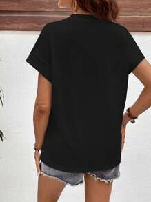 SHEIN Maternity Solid Color Round Neck Bat Sleeve Casual T-Shirt