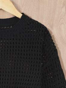 SHEIN Pull à manches évasées ajouré en tricot de couleur unie pour adolescentes