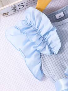 Glamorique Kids Young Girl' Cap Sleeve Ribbed Mesh Round Neck Princess Versatile Summer Dress, With Belt - Blue - View 4