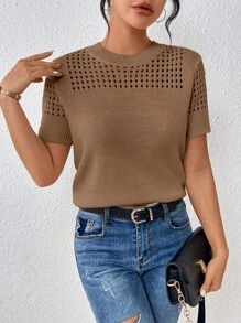 Chiquease 女士圆领纯色短袖针织上衣夏季新年衣服