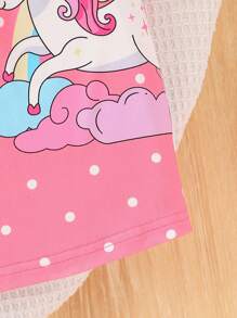SHEIN 2pcs/Set Girls Cartoon Rainbow Print Sleeveless Dress & Vest Top Pajama Set, Cute/Vintage/Playful, Basic Casual, Summer, Sleepwear