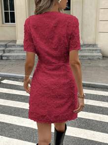 Serisse Women's Casual Solid Color Textured Wrap Short Dress, Summer,Business Woman,Summer Dresses For Women Christmas New Year Elegant Evening Burgundy - Burgundy - View 2