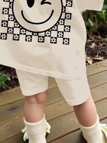 SHEIN Baby Girl Casual Minimalist Short Sleeve Shorts Set, Suitable For Summer