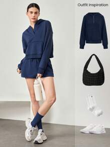 GLOWMODE 莫代尔丝滑轻便休闲可调节抽绳腰部基本款短裤带侧袋日常休闲装 - Dark Blue - 查看 5