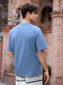 Maija Áo thun nam tay ngắn họa tiết chữ nổi Raglan thường ngày - Màu xanh lam - Xem 6