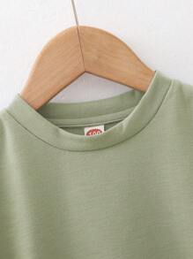 SHEIN Young Boy Solid Color Round Neck Loose Casual Short Sleeve T-Shirt - Green - View 5