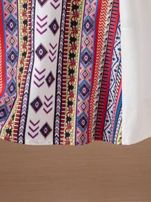 Ramadan Young Girls Summer New Modest V-Neck Flared A-Line Long Dress, Vintage Floral Print, Zip-Back, High-End Elegant Retro For Young Girl - Purple - View 5