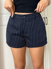 CovetEZ Shorts de mujer de talle bajo con rayas tejidas