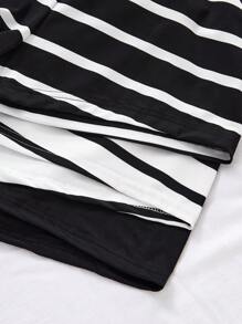 Shein Underwear&Sleepwear Basics 3-Piece Stripe Casual Short Sleeve Top And Shorts Women Pajama Set
