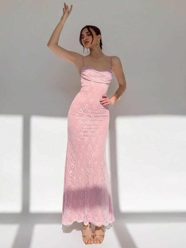 Aloruh Vestido camisero sexy con espalda descubierta de encaje rosa - Rosa - Añade 2