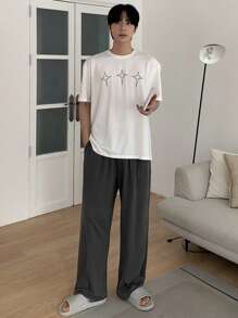 DAZY Summer Geometric Pattern T-Shirt And Men's Loungewear Set Pajama - Multicolor - View 1