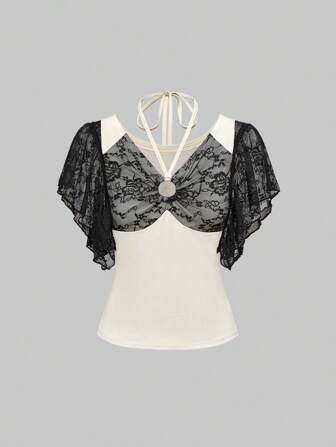 J-Fashion Shibuya Girl Y2K Trägershirt mit Patchwork und Spitzendetail für Frauen