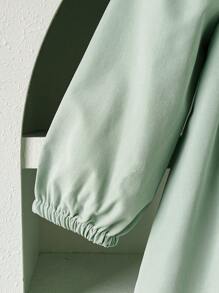 SHEIN 女婴 0-3 岁秋冬新款休闲复古时尚碎花荷叶边领泡泡袖 A 字宽松舒适柔软面料婴儿连衣裙 - 綠色 - 查看 5