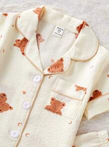 2pcs Young Girls Cute Bear Print Short Sleeve Top & Pants Loungewear Set, Casual & Comfy, Loose Fit
