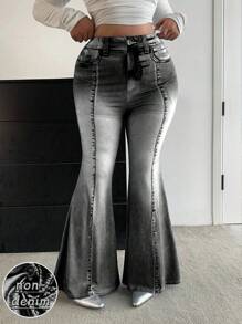 POPSWAY Plus Size Women Summer Elastic Waist Knit Digital Print Jeggings - Black - View 5