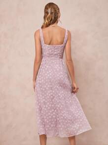 Amorya 婚礼宾客礼服 女士心形领、花朵剪裁、拼接、透视网纱、收腰、A 字长裙 - 粉色 - 查看 2