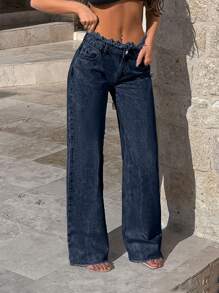 EURMUSE 女士休闲宽松直筒牛仔裤，带口袋，百搭