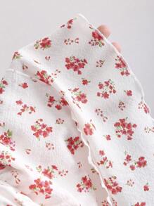 Sweetra 白色和红色碎花全图案针织和机织面料拼接深 V 领露背荷叶边下摆收腰迷你连衣裙，简约优雅甜美性感，适合春夏季休闲日常约会