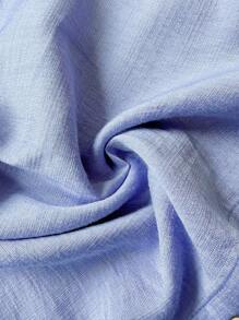 Women's Casual Solid Color Short Sleeve Shirt, Spring/Summer - Navy Blue - View 3