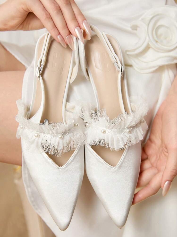 CUCCOO HITCHD Women's High Heel Pointed Toe Vintage Embroidered Fashion Backstrap Flat Shoes