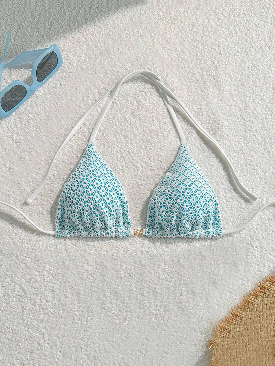 Swim Mod Women's Swimwear Mod Solid Textured Halter Triangle Bikini Swimwear, Summer Beach - Mint Green - View 1