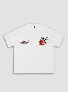 ROMWE MEN Street Life Áo thun nam tay ngắn họa tiết Gothic, thích hợp mặc hàng ngày vào mùa xuân/hè, Halloween - trắng - Xem 3