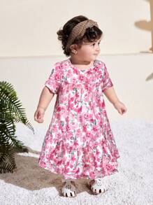 SHEIN Summer Cute Cartoon Pattern Short Sleeve Baby Girl Dress - Multicolor - View 4