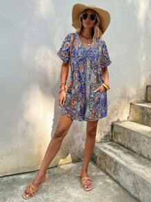 SHEIN LUNE Spring Paisley Print Vacation Dress For Women Boho Summer Dress