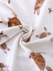 Pelele de manga corta con cremallera frontal y estampado de tortuga, con puños y piernas de contraste para bebés niños, mono casual