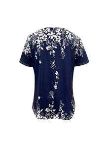Damen Lässig T-Shirt mit Blume Muster und Revers-Ausschnitt für den Sommer