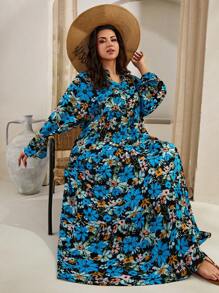 RueChic Women Floral Pattern Buttoned Curve Maxi Dress - Multicolor - View 1