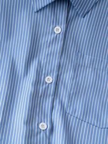 GlowEve 女士条纹宽松休闲短衬衫，带口袋，春夏季，长袖上衣 - 藍白色 - 查看 4