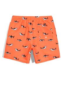 Surfspeed Men's Shark Print Drawstring Waist Casual Beach Shorts,Hawaiian - Orange - View 2
