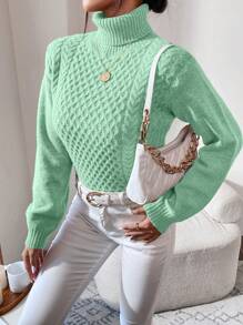 EURMUSE Turtleneck Cable Knit Sweater - Cadet Blue - View 6