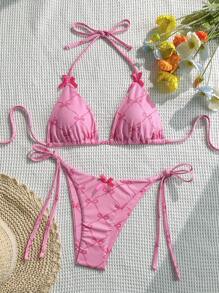 Swim Vcay 1 pieza Traje de baño tankini con escote halter y Bottom tipo bikini - Rosa - Ver 6