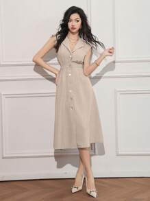 DAZY Summer New Vintage Style Minimalist Waist Cinching Long Dress For Women