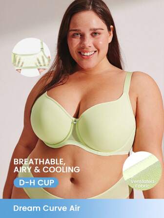 LUVLETTE Plus Dream Curve Air 全覆盖透气透明网眼垫杯绿色基本款清爽舒适迷你文胸