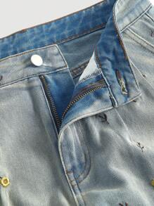 SHEIN MOD Pantaloncini di jeans larghi, casual, con ricamo floreale a pois, in stile allentato con pieghe